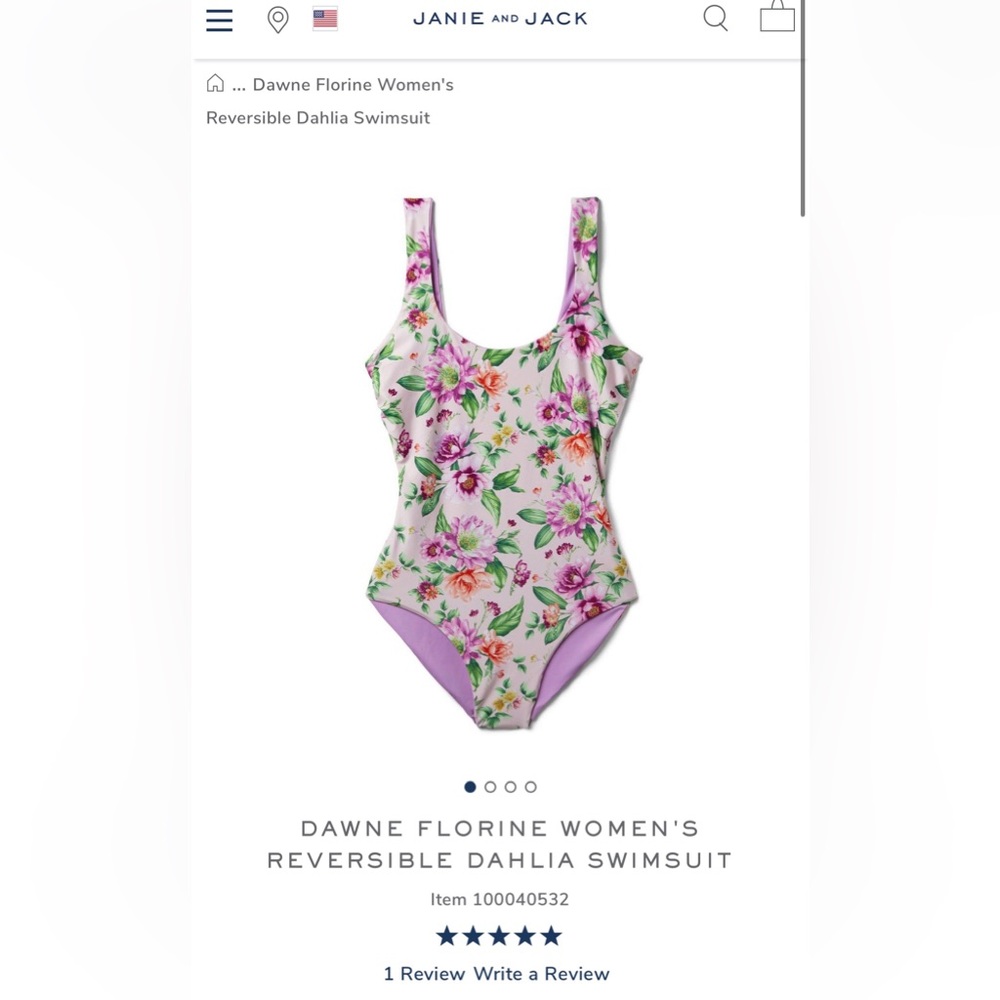 Janie and Jack Dawne Florine women’s reversible one piece swimsuit matching XS - Picture 5 of 9